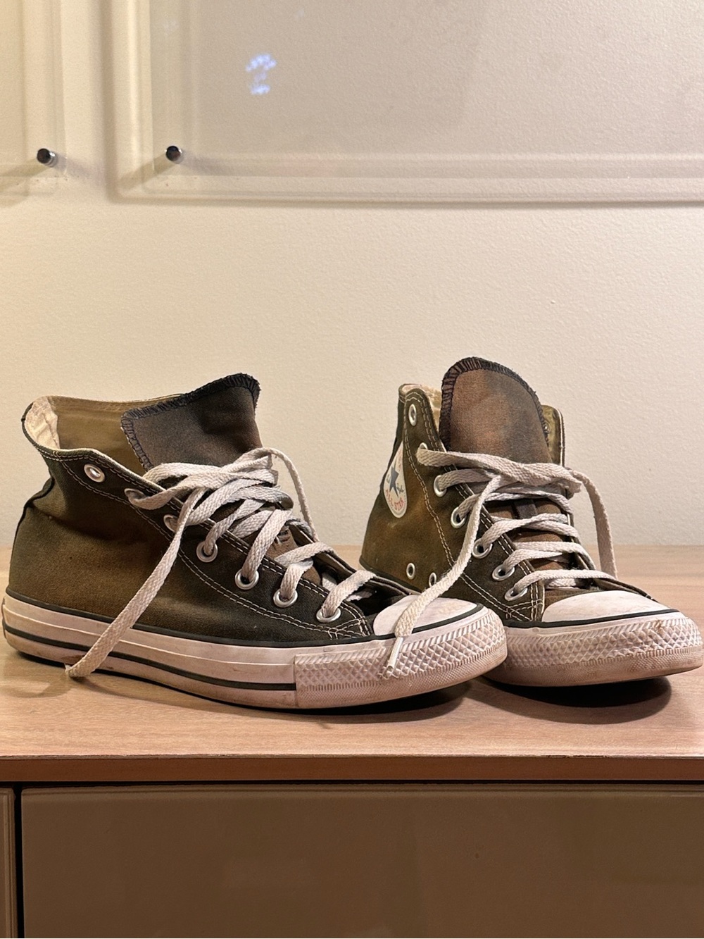 Converse High-Top Sneakers in Olive Green and White